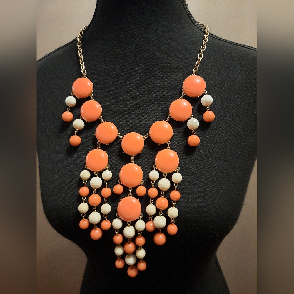 Elegant Orange and Cream Statement Necklace